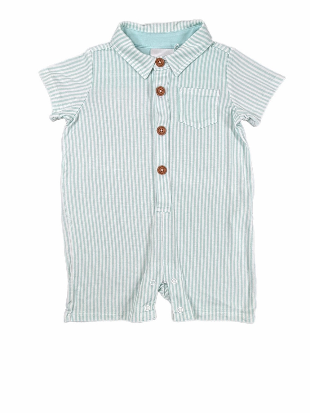 POSH PEANUT Short Sleeve Collared Henley Romper - 18-24M